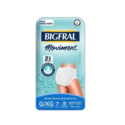 Roupa Íntima Descartável Bigfral Moviment Unissex G XG 7 unidades