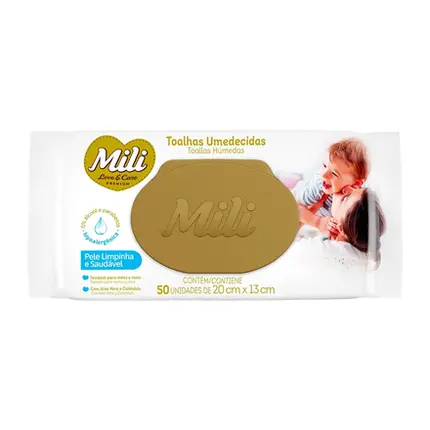 Toalha Umedecida Mili Love & Care Com 50 Unidades