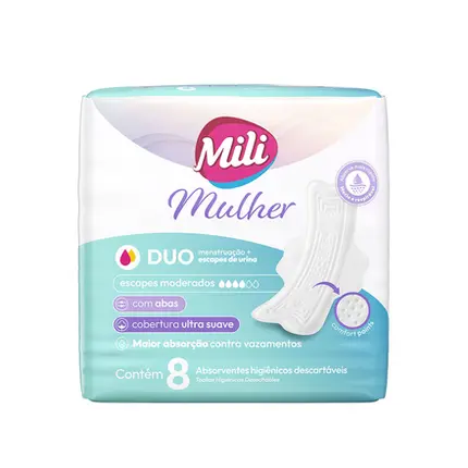Absorvente Mili Mulher Duo com Abas com 8 Unidades