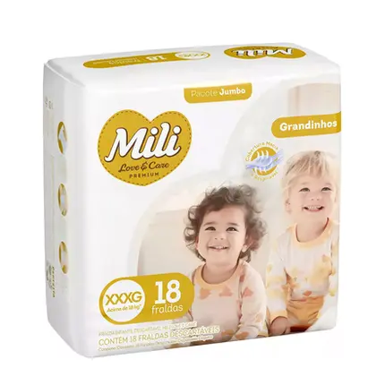 Fralda Mili Love & Care Grandinhos XXXG com 18 Unidades
