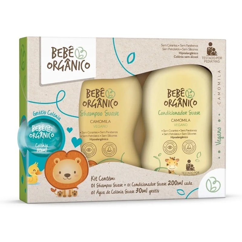 Kit Bebê Orgânico Shampoo + Condicionador Com 200ml Cada + Colônia