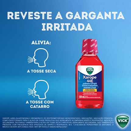 Xarope Para Tosse Vick 44E Guaifenesina 13,33mg/ml Frasco 120ml - Farmácias  Unipreço