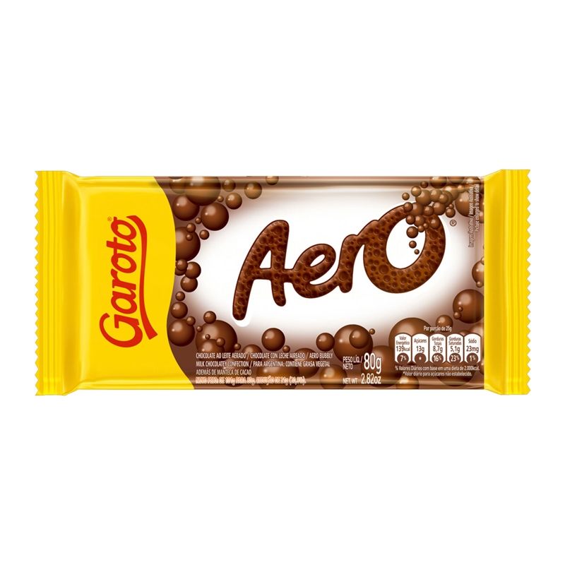 CHOCOLATE BARRA GAROTO AERO AO LEITE 80G Chocolate Barra Garoto Aero